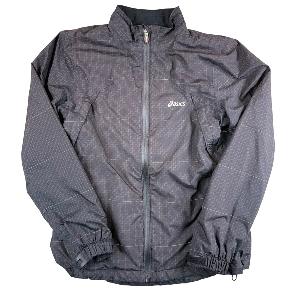 Asics Windbreaker Jacket Womens PS Petite Small Running Black Grid Reflective